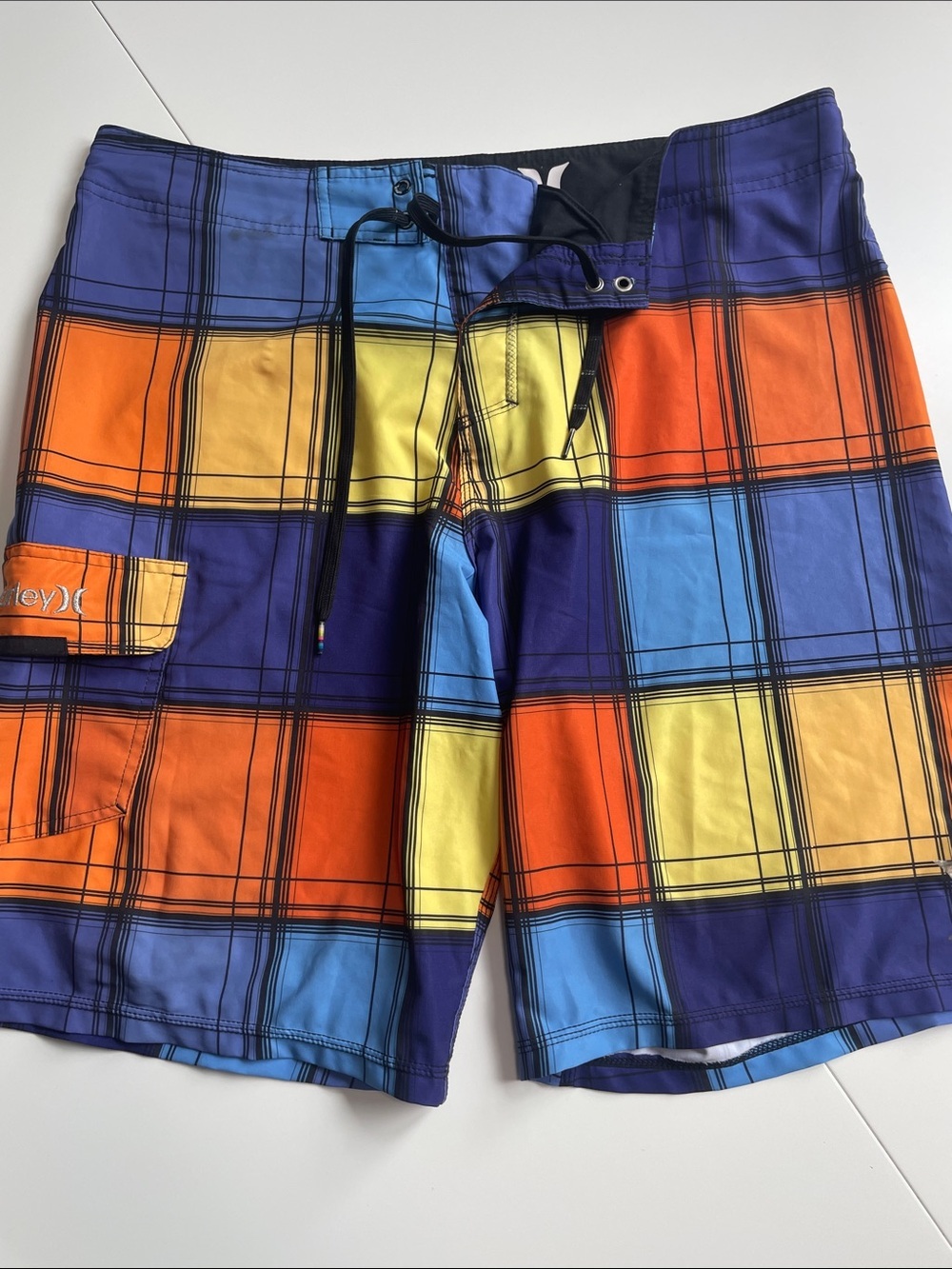 Hurley Men's Plaid Board Shorts - Blue/Orange/Yellow/Purple